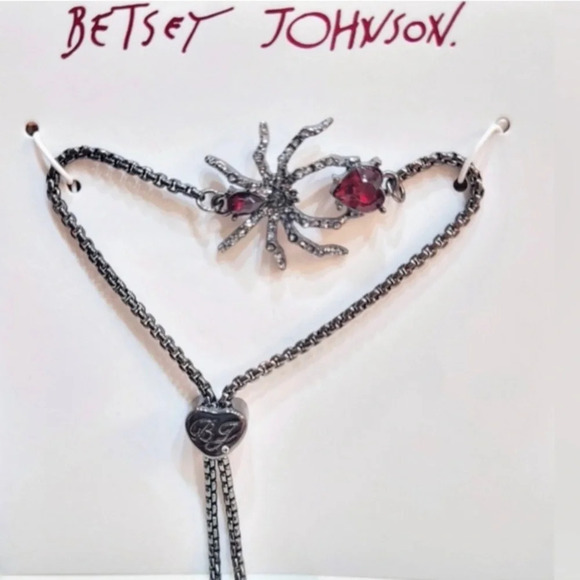 BETSEY JOHNSON Halloween Adjustable Red Crystal Spider Slider Bracelet NEW NWT - Picture 2 of 4